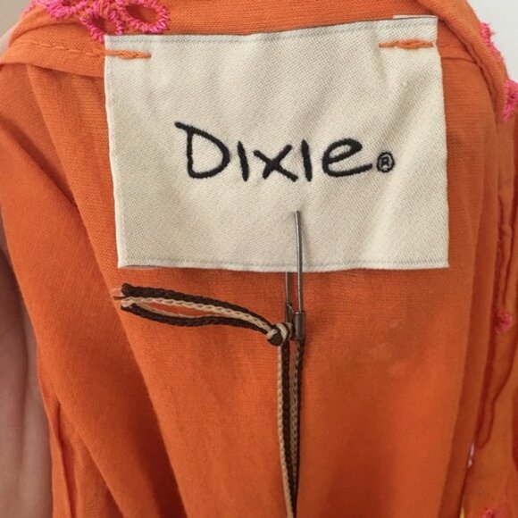 Dixie Italy Orange Eyelet Embroidered Dress Ruffle Sleeve Womens Size Medium - Picture 8 of 9